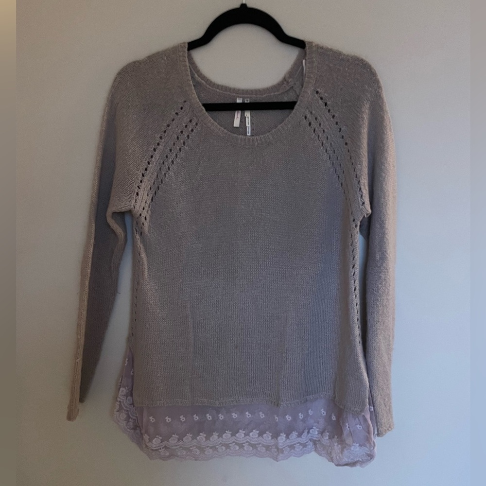 Gray/Pink Sweater with Lace Detail